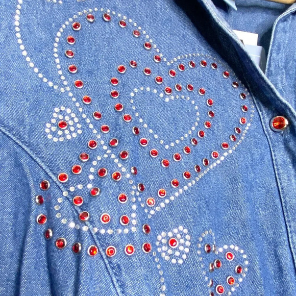 NWT Liz & Me Embellished Chambray Button Down Denim 0X 14/16 Red Hearts Cowgirl - Picture 5 of 14